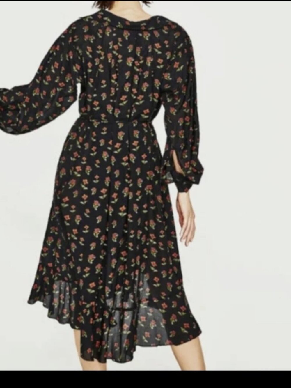 Zara Black Orange Floral Loose Fitting Oversized Midi Dress Size XS - Picture 3 of 5
